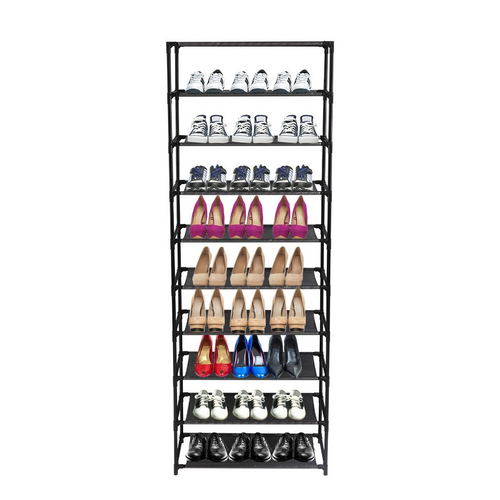 10-Tier Stackable Shoe Rack Storage Shelves, Stainless Steel, Holds 50 Pairs