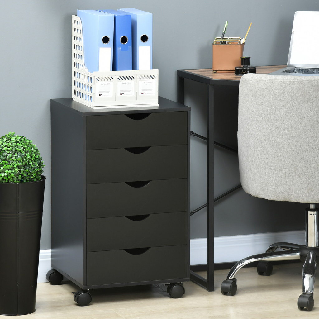 HOMCOM Mobile Vertical Filing Cabinet with 5 Drawers for Home Office, Black