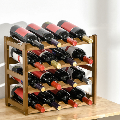 Bamboo Wine Rack 16 Bottles, 4-Tier Countertop Display Storage Shelf HTML