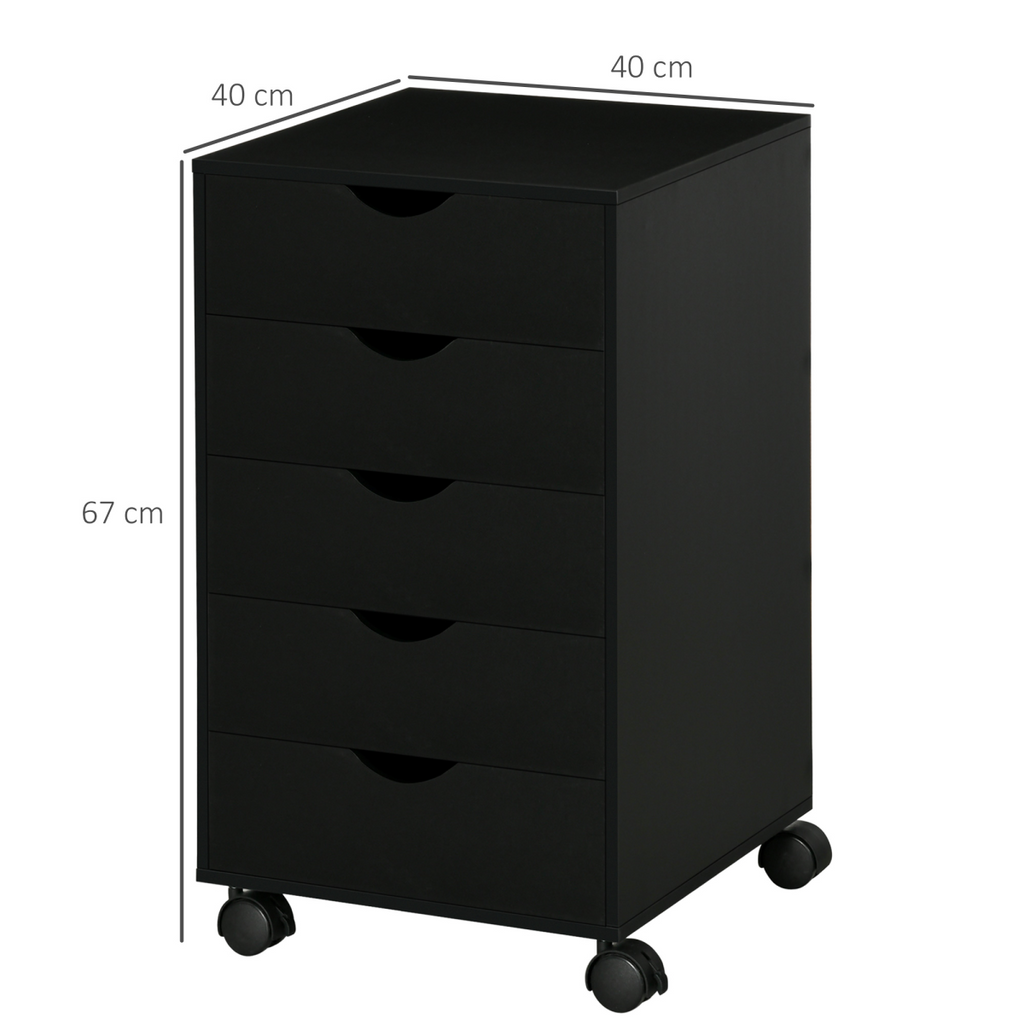 HOMCOM Mobile Vertical Filing Cabinet with 5 Drawers for Home Office, Black
