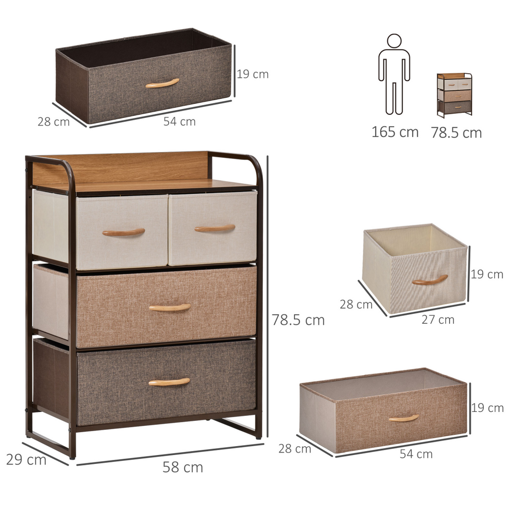 ```html
<h1>HOMCOM Fabric Drawer Dresser Tower with 4 Drawers & MDF Top Shelf</h1>
```