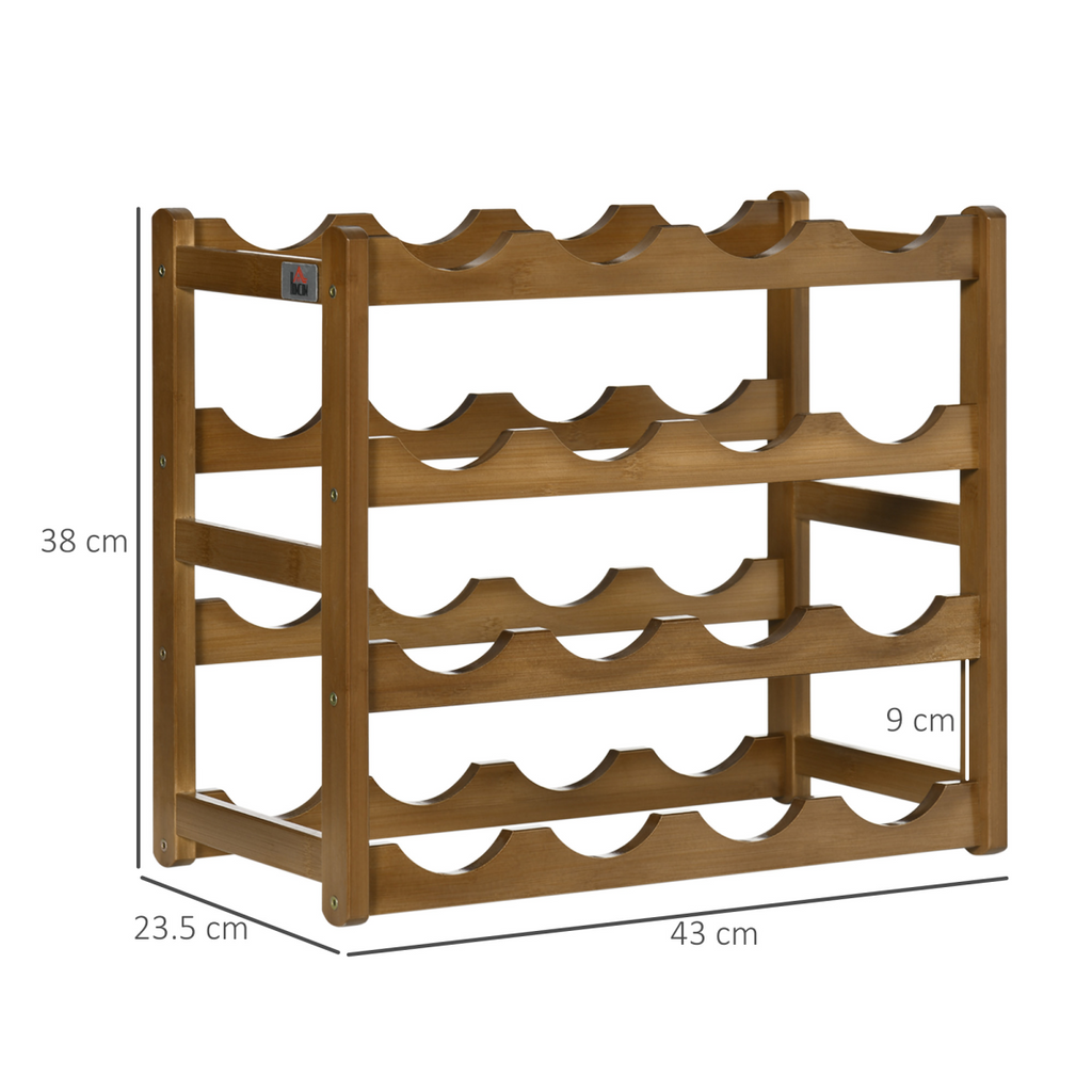 Bamboo Wine Rack 16 Bottles, 4-Tier Countertop Display Storage Shelf HTML