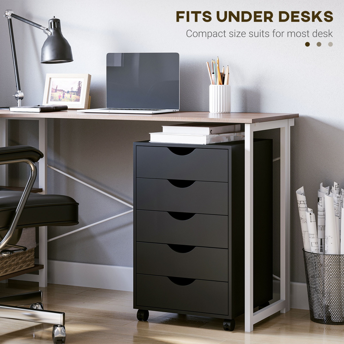 HOMCOM Mobile Vertical Filing Cabinet with 5 Drawers for Home Office, Black