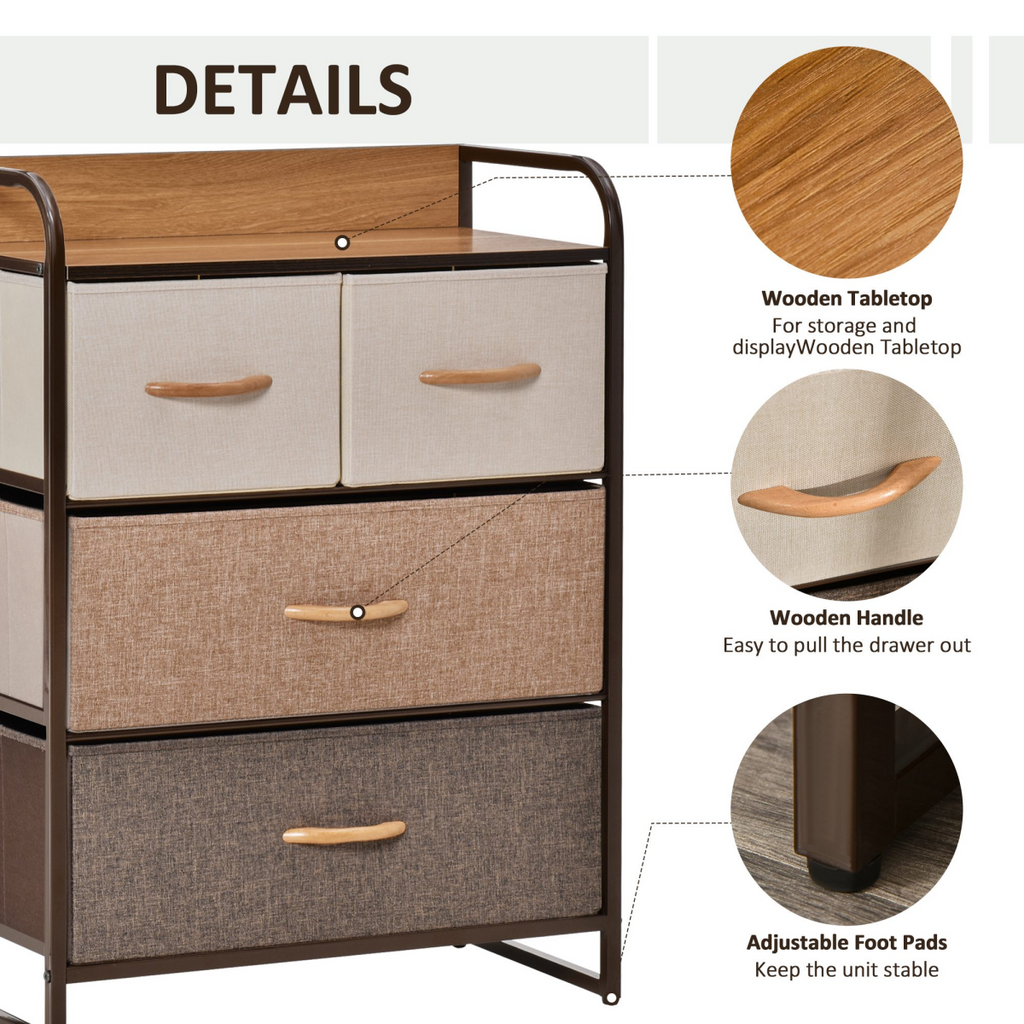 ```html
<h1>HOMCOM Fabric Drawer Dresser Tower with 4 Drawers & MDF Top Shelf</h1>
```