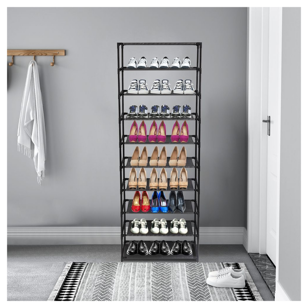 10-Tier Stackable Shoe Rack Storage Shelves, Stainless Steel, Holds 50 Pairs