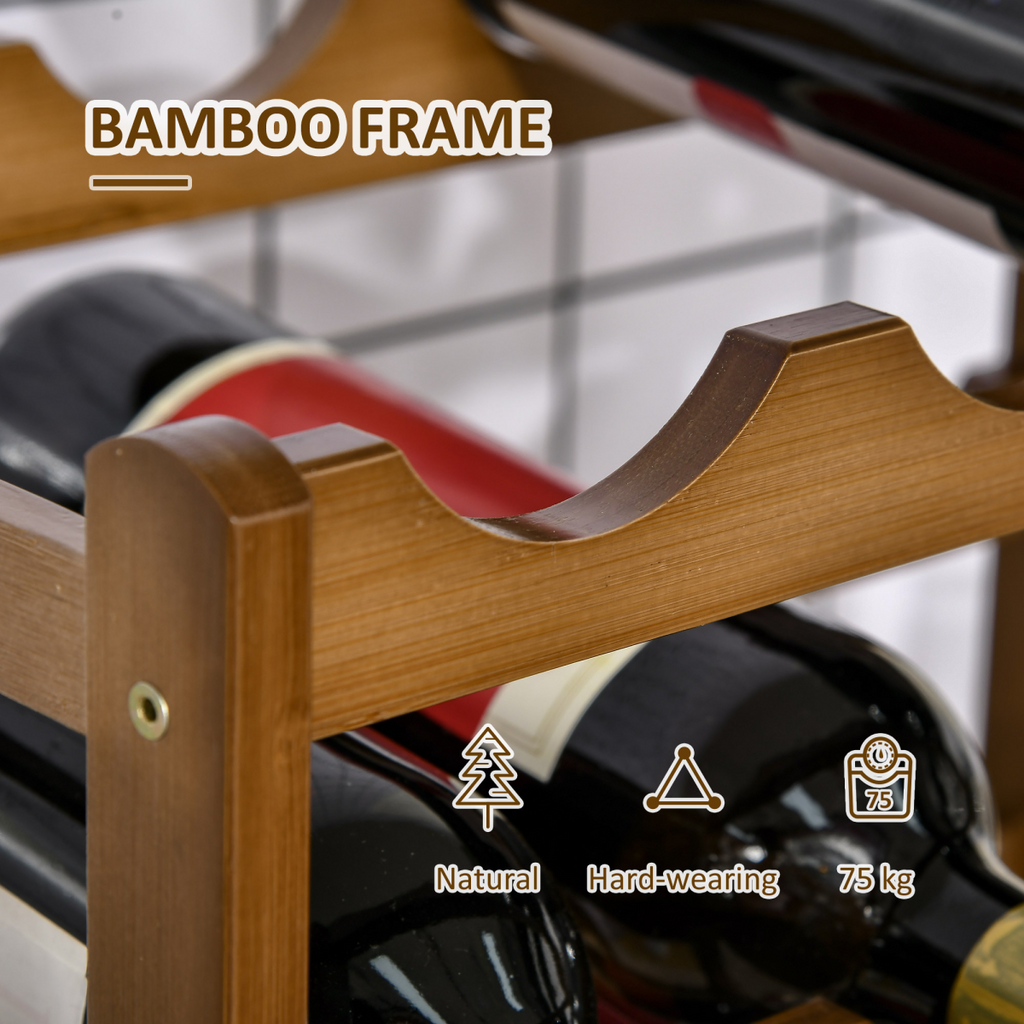 Bamboo Wine Rack 16 Bottles, 4-Tier Countertop Display Storage Shelf HTML