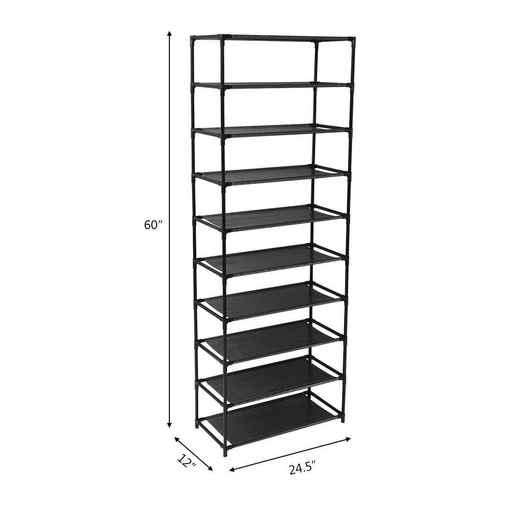 10-Tier Stackable Shoe Rack Storage Shelves, Stainless Steel, Holds 50 Pairs