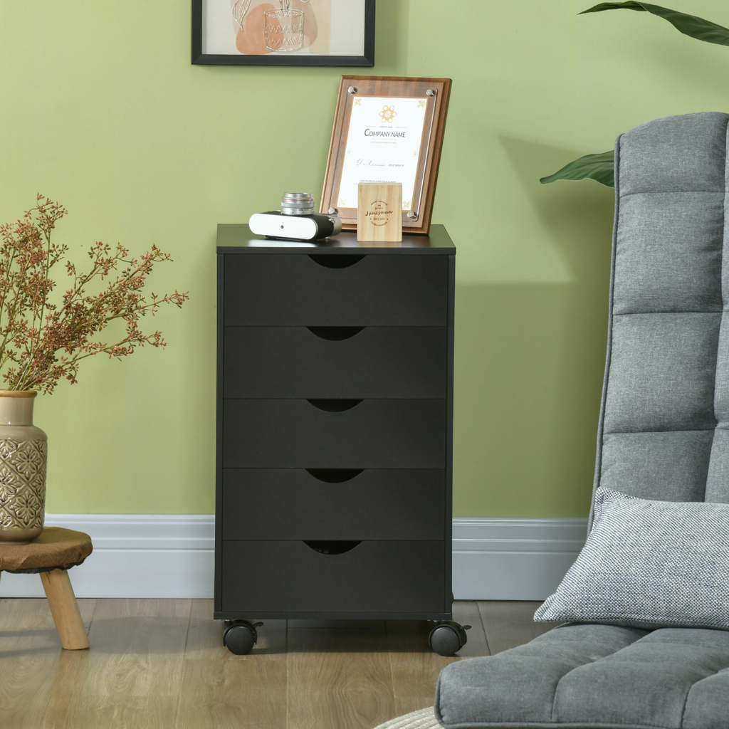 HOMCOM Mobile Vertical Filing Cabinet with 5 Drawers for Home Office, Black