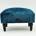 AcaciaHome Velvet Ottoman Footstool with Drawer, Solid Wood, Removable Legs, Royal Blue