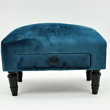 AcaciaHome Velvet Ottoman Footstool with Drawer, Solid Wood, Removable Legs, Royal Blue