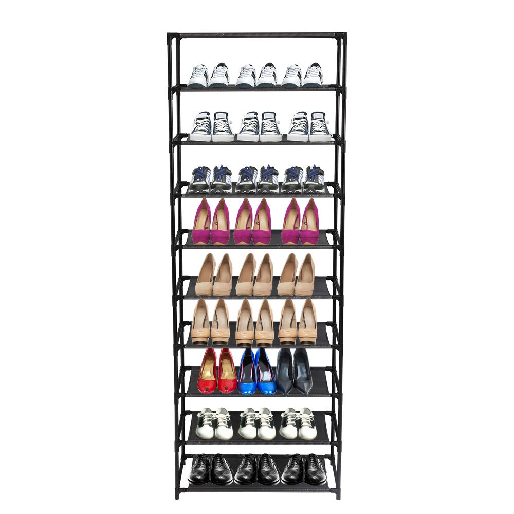 10-Tier Stackable Shoe Rack Storage Shelves, Stainless Steel, Holds 50 Pairs
