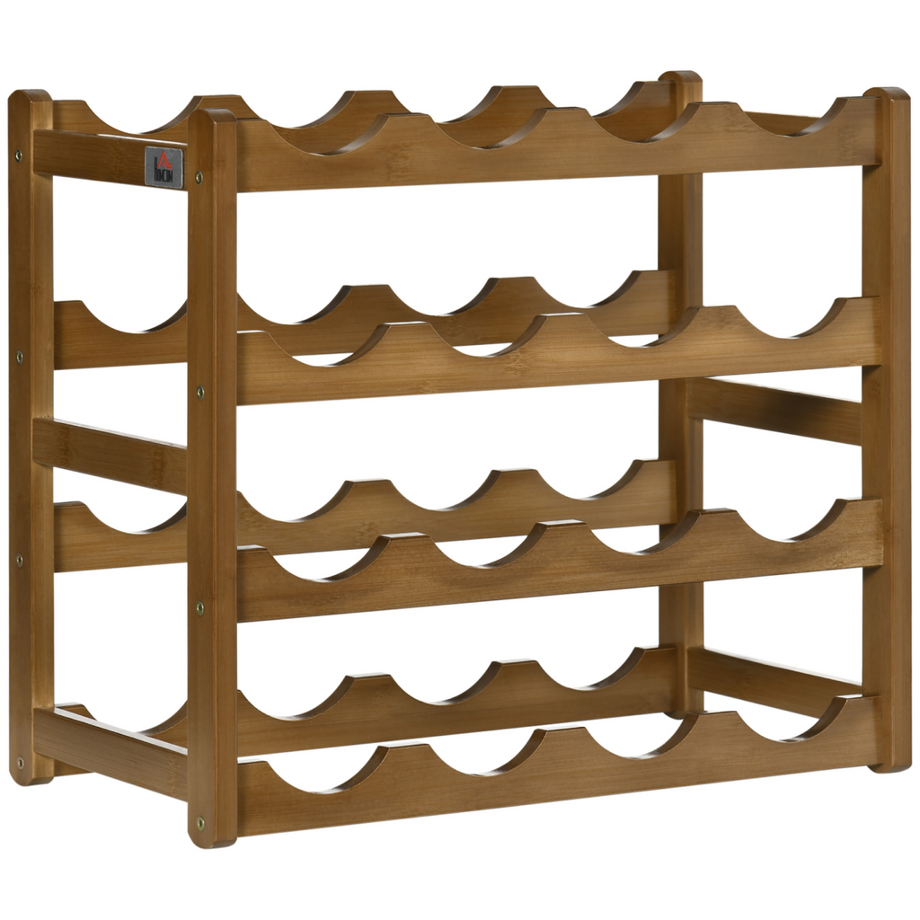 Bamboo Wine Rack 16 Bottles, 4-Tier Countertop Display Storage Shelf HTML